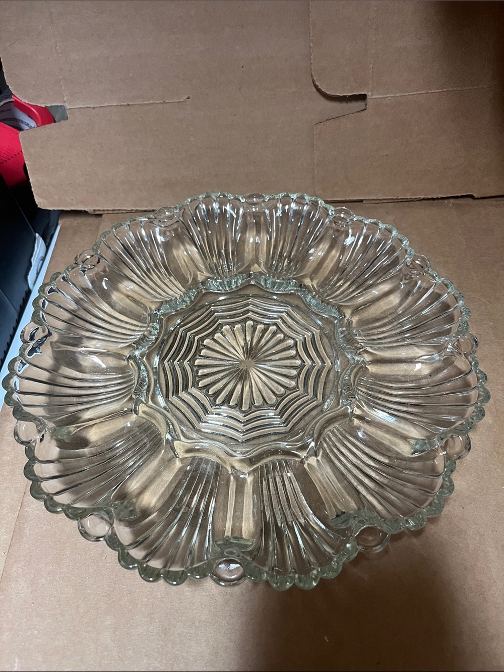 Clear Glass Decorative Serving Platter - Elegant Floral Design Deviled egg